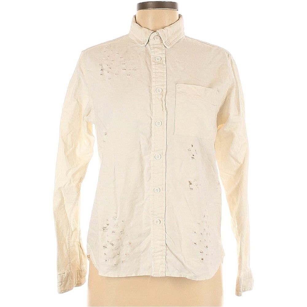 NWT CARMAR Distressed Ivory Button Up Shirt S